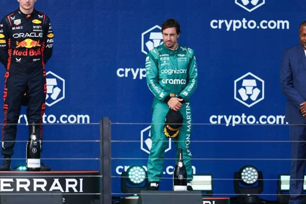 podium ALONSO Fernando (spa), Aston Martin F1 Team AMR23, portrait during the Formula 1 Crypto.com Miami Grand Prix 2023, 5th round of the 2023 Formula One World Championship, WM, Weltmeisterschaft from May 05 to 07, 2023 on the Miami International Autodrome, in Miami Gardens, Florida, United States of America - F1 - MIAMI GRAND PRIX 2023 - RACE DPPI Panoramic  00122011_AV3_4093