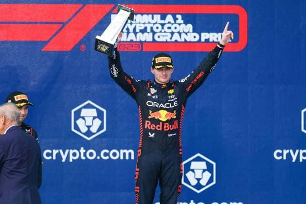 podium VERSTAPPEN Max (ned), Red Bull Racing RB19, portrait during the Formula 1 Crypto.com Miami Grand Prix 2023, 5th round of the 2023 Formula One World Championship, WM, Weltmeisterschaft from May 05 to 07, 2023 on the Miami International Autodrome, in Miami Gardens, Florida, United States of America - F1 - MIAMI GRAND PRIX 2023 - RACE DPPI Panoramic  00122011_AV3_4110