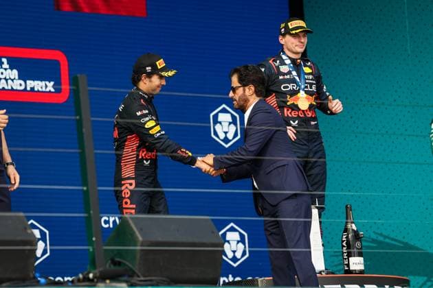 11 Sergio Perez (MEX, Oracle Red Bull Racing), Mohammed Ben Sulayem (UAE, FIA President), F1 Grand Prix of Miami at Miami International Autodrome on May 7, 2023 in Miami, United States of America. (Photo by HOCH ZWEI) Miami United States of America