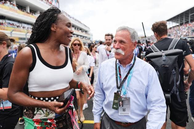Venus Williams, Chase Carey (USA, Non-Executive Chairman of Formula 1 Group), F1 Grand Prix of Miami at Miami International Autodrome on May 7, 2023 in Miami, United States of America. (Photo by HOCH ZWEI) Miami United States of America