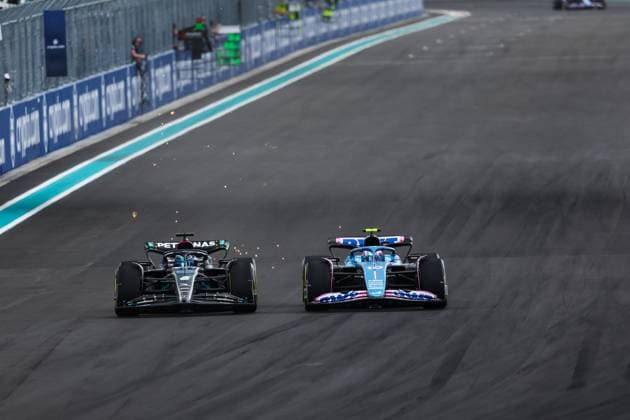 63 George Russell (GBR, Mercedes-AMG Petronas F1 Team), 10 Pierre Gasly (FRA, BWT Alpine F1 Team), F1 Grand Prix of Miami at Miami International Autodrome on May 7, 2023 in Miami, United States of America. (Photo by HOCH ZWEI) Miami United States of America
