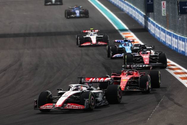 20 Kevin Magnussen (DNK, MoneyGram Haas F1 Team), 16 Charles Leclerc (MCO, Scuderia Ferrari), F1 Grand Prix of Miami at Miami International Autodrome on May 7, 2023 in Miami, United States of America. (Photo by HOCH ZWEI) Miami United States of America