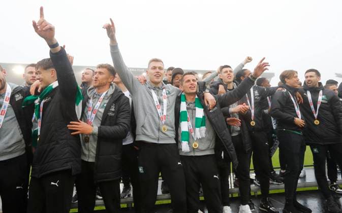 Plymouth Argyle promotion celebrations, Plymouth, UK 8 May 2023 Sam Cosgrove of Plymouth Argyle and Jordan Houghton of Plymouth Argyle duringPlymouth Argyle promotion celebrations on 8th May 2023 at Home Park, Plymouth, Devon - Plymouth Home Park Devon England Copyright: xDavexRowntree PPAUKx PPA-030069