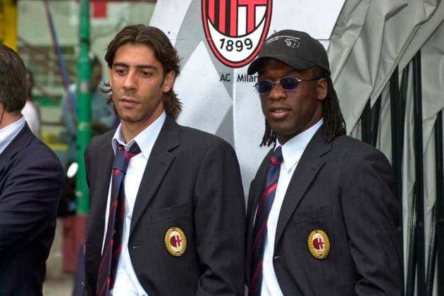 IPP20030507 Football - soccer: UEFA Champions League 2002 2003, A.C. Milan - Inter Milan, Clarence Seedorf e Manuel Rui Costa prima della partita (Verwendung nur in Deutschland - GERMANY ONLY) *** IPP20030507 Football soccer UEFA Champions League 2002 2003, A C Milan Inter Milan, Clarence Seedorf e Manuel Rui Costa prima della partita Use only in Germany GERMANY ONLY 