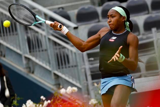 May 11, 2023, ROME, ITALY: Coco Gauff of the US in action during his woman s singles second round match against Yulia Putinseva of Kazakhstan (not pictured) at the Italian Open tennis tournament in Rome, Italy, 11 May 2023..ANSA FABIO FRUSTACI Italian Open tennis tournament  - ZUMAa110 20230511_zaf_a110_018 Copyright: xFabioxFrustacix