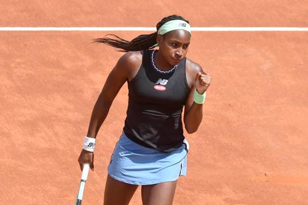 Coco Gauff of United States of America celebrates during her match against Yulia Putintseva of Kazakhstan at the Internazionali BNL d Italia tennis tournament at Foro Italico in Rome, Italy on May 11th, 2023. antoniettaxbaldassarre