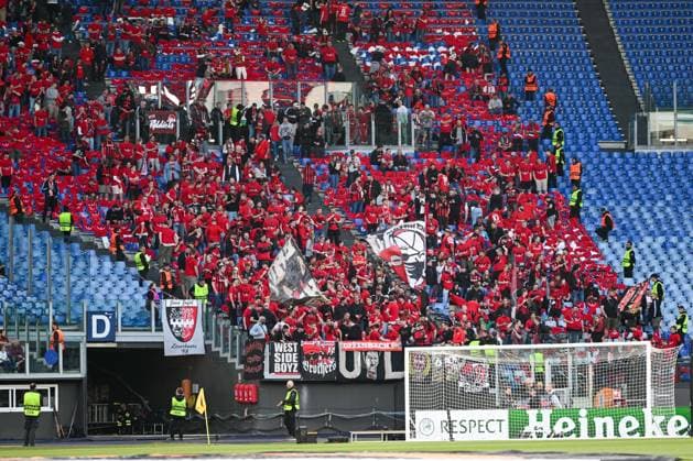 Supporters Bayer Leverkusen during semifinal Europe League soccer match between AS Roma vs. Bayern Leverkusen at the Olimpico stadium in Rome, Italy, 11th of May 2023  Copyright: xVinnyxOrlando LiveMediax xipa-agx xLivexMediax 0 IPA_IPA37875642