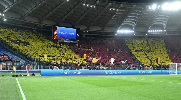 May 11, 2023, ROME: AS Roma supporters during the UEFA Europa League semi-final first leg soccer match between AS Roma and Bayer Leverkusen at Olimpico stadium in Rome, Italy, 11 May 2023. ANSA ETTORE FERRARI. ROME - ZUMAa110 20230511_zaf_a110_121 Copyright: xEttorexFerrarix