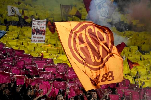 AS Roma fans show a choreography during the Europa League football match between AS Roma and Bayer Leverkusen at Olimpico stadium in Rome (Italy), May 11th, 2023. andreaxstaccioli