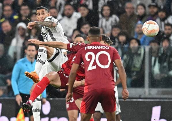 May 11, 2023, TURIN: Juventus Angel Di Maria in action during the first leg semifinals of the UEFA Europa League soccer match Juventus FC vs Sevilla FC at the Allianz Stadium in Turin, Italy, 11 May 2023 ANSA ALESSANDRO DI MARCO Uefa Europa League: Juventus-Sevilla  - ZUMAa110 20230511_zaf_a110_128 Copyright: xAlessandroxDixMarcox