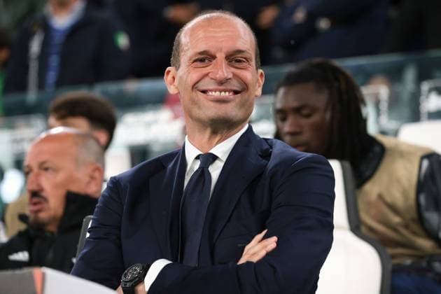 Turin, Italy, 11th May 2023. Massimiliano Allegri Head coach of Juventus reacts prior to kick off in the UEFA Europa League match at Allianz Stadium, Turin. Picture credit should read: Jonathan Moscrop Sportimage EDITORIAL USE ONLY. No use with unauthorised audio, video, data, fixture lists, club league logos or live services. Online in-match use limited to 120 images, no video emulation. No use in betting, games or single club league player publications. SPI-2435-0021