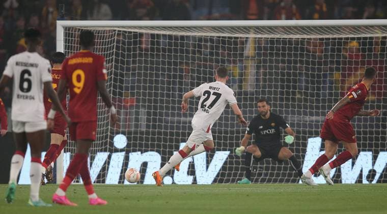 - AS Roma v Bayer 04 Leverkusen, UEFA Europa League, Semi finals, 1st leg, Stadio Olimpico, Rome, Italy. - 11th May 2023 Florian Wirtz of Bayer Leverkusen has a shot on goal go just wide. - AS Roma v Bayer 04 Leverkusen, UEFA Europa League, Semi finals, 1st leg, Stadio Olimpico, Rome, Italy. - 11th May 2023. Rome Stadio Olimpico Italy Copyright: xDanxWeirx CP_AS_Roma_Bayer_Leverkusen_32