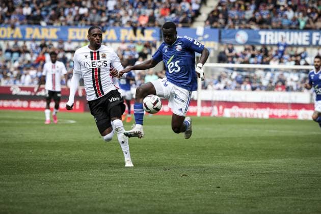 Habib Diarra 19 (RCS) FOOTBALL : Strasbourg vs Ajaccio - Ligue 1 - Strasbourg- 13 05 2023 ElyxandroCegarra Panoramic 