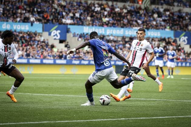 Habib Diarra 19 (RCS) FOOTBALL : Strasbourg vs Ajaccio - Ligue 1 - Strasbourg- 13 05 2023 ElyxandroCegarra Panoramic 