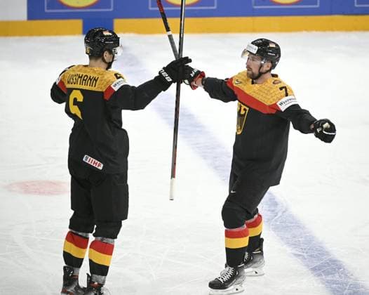 Sport Themen der Woche KW19 Kai Wissmann (L) and Maximilian Kastner of Germany celebrate Wissmann s 2-1 goal during the 2023 IIHF Ice hockey, Eishockey World Championships preliminary round group A match between Germany and Finland in Tampere on May 13, 2023. Tampere Finland LKFTJ20230513212730ZDTO  Copyright: xAnttixAimo-Koivistox LKFTJ20230513212730ZDTO