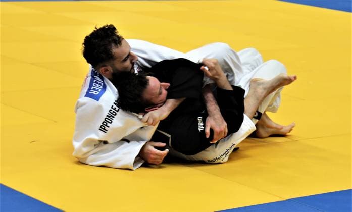 13.05.2023 Offenbach 1. Judo-Bundesliga 2023 1. JC Samurai Offenbach gegen TSV Abensberg Männer Markus Horn (Samurai) gegen Michael Weber(Abensberg)