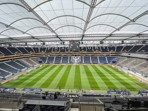 14.05.2023, GER, Fußball, FLYERALARM Frauen-Bundesliga 2022 2023, Eintracht Frankfurt - VfL Wolfsburg Genereller Blick in den Deutsche Bank Park Frankfurt mit noch leeren Zuschauerrängen. Frankfurt Deutsche Bank Park Hessen Deutschland