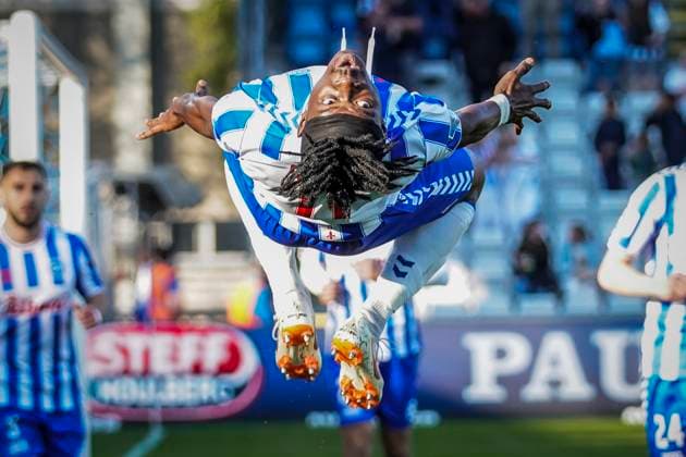Sport Themen der Woche KW19 Odense Boldklub v Aalborg Boldklub, Danish 3F Superliga football, Odense, Denmark Odense, Denmark. 12th, May 2023. Emmanuel Sabbi (11) of OB scores for 1-0 during the 3F Superliga match between Odense Boldklub and Aalborg Boldklub at Nature Energy Park in Odense. Odense Denmark  Copyright: xGonzalesxPhoto KentxRasmussenx
