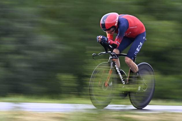 British Geraint Thomas of Ineos Grenadiers pictured in action during stage nine of the 2023 Giro D Italia cycling race, an individual time trial from Savignano sul Rubicone to Cesena (35km), in Italy, Sunday 14 May 2023. The 2023 Giro takes place from 06 to 28 May 2023. JASPERxJACOBS  x67276940x