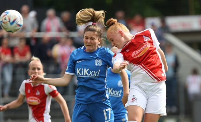 Noreen Günnewig (Meppen), Laura Vogt (Köln), 1. FC Köln - SV Meppen, Flyeralarm Frauen Bundesliga, 20. Spieltag, Köln, Deutschland, 14.05.2023.