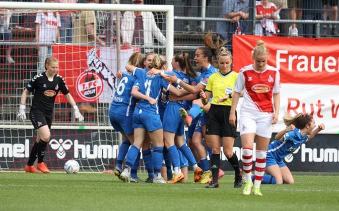 Torjubel Meppen 1-2, 1. FC Köln - SV Meppen, Flyeralarm Frauen Bundesliga, 20. Spieltag, Köln, Deutschland, 14.05.2023.