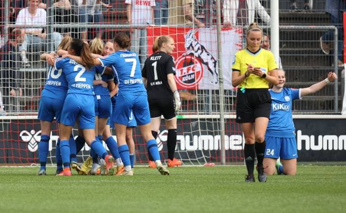 Torjubel Meppen 1-2, 1. FC Köln - SV Meppen, Flyeralarm Frauen Bundesliga, 20. Spieltag, Köln, Deutschland, 14.05.2023.