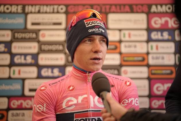 Foto Marco Alpozzi LaPresse 14 Maggio 2023 - Cesena Italia - - Ciclismo - Giro d& x2019;Italia 2023 - Edizione 106 - Tappa 9 - da Savignano sul Rubicone a Cesena (Technogym Village Tutor ITT) Nella foto: EVENEPOEL Remco(BEL)SOUDAL QUICK-STEP Maglia Rosa intervista May 14, 2023 Cesena , Italy - Sport - Cycling - Giro d& x2019;Italia 2023 - 106th Edition - Stage 9 - From Savignano sul Rubicone to Cesena (Technogym Village Tutor ITT) In the pic: EVENEPOEL Remco(BEL)SOUDAL QUICK-STEP Pink Jersey - Press  Copyright: xMarcoxAlpozzi LaPressex