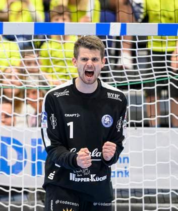 Jubel Torwart Christopher RUDECK (BHC) Handball 1. Bundesliga, 30. Spieltag, Bergischer HC (BHC) - Fuechse Berlin (B), am 14.05.2023 in Duesseldorf Deutschland. Ã‚Â