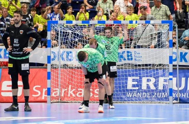 enttaeuschte Spieler von B nach dem Spiel, im Tor Jacob HOLM (B) Handball 1. Bundesliga, 30. Spieltag, Bergischer HC (BHC) - Fuechse Berlin (B), am 14.05.2023 in Duesseldorf Deutschland. Ã‚Â