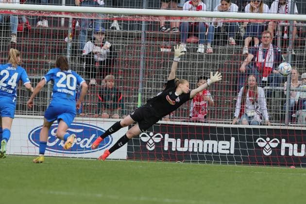 1.FC Köln vs. SV Meppen, Fussball Bundesliga Frauen, Meppener Ausgleichstreffer zum 1:1 durch Isabella Jaron (Meppen), Bild: , 14.05.2023