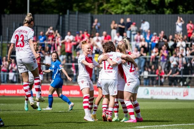 FLYERALARM. Frauen Fussball Bundesliga, 1. FC Koeln - SV Meppen 1912 e.V. Jubel zum 1:0 durch Weronika Zaistowska (1. FC Koeln, 24) FLYERALARM Frauen Fussball Bundesliga, 1. FC Koeln - SV Meppen 1912 e.V., Koeln, Geissbockheim am 14.05.2023 DFB REGULATIONS PROHIBIT ANY USE OF PHOTOGRAPHS AS IMAGE SEQUENCES AND OR QUASI-VIDEO. Copyright: xBEAUTIFULxSPORTS Wunderlx