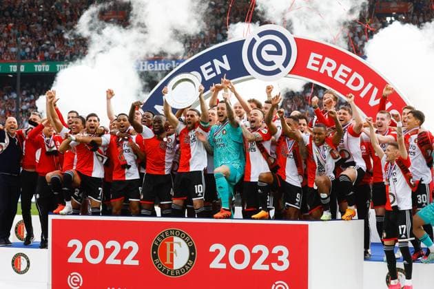 Sport Themen der Woche KW19 Fußball, Feyenoord Rotterdam feiert den Gewinn der niederländischen Meisterschaft ROTTERDAM , 14-05-2023 , Stadium De Kuip , season 2022 2023 , Dutch Eredivisie Football, Feyenoord wins Dutch national championship 2022 2023 after the match Feyenoord - Go Ahead Eagles final score 3-0 Feyenoord - Go Ahead Eagles  x20936606x Copyright: