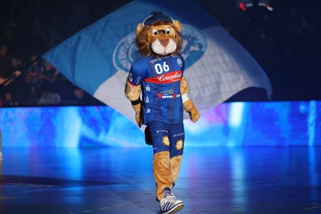 GER, LIQUI MOLY HBL, Bergischer HC vs. Fuechse Berlin 14.05.2023, Mitsubishi Electric HALLE, Duesseldorf, GER, LIQUI MOLY HBL, Bergischer HC vs. Fuechse Berlin , im Bild: Maskottchen BERGI,