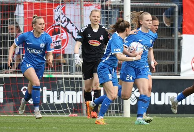 Linda Preuss (Meppen), Lisa Josten (Meppen), Isabella Jaron (Meppen), 1. FC Köln - SV Meppen, Flyeralarm Frauen Bundesliga, 20. Spieltag, Köln, Deutschland, 14.05.2023.