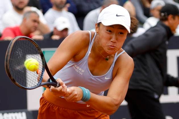 May 15, 2023, ROME, ITALY: Xiyu Wang of China in action during her woman s singles fourth round match against Qinwen Zheng of China (not pictured) at the Italian Open tennis tournament in Rome, Italy, 15 May 2023. ANSA FABIO FRUSTACI Italian Open tennis tournament  - ZUMAa110 20230515_zaf_a110_010 Copyright: xFabioxFrustacix
