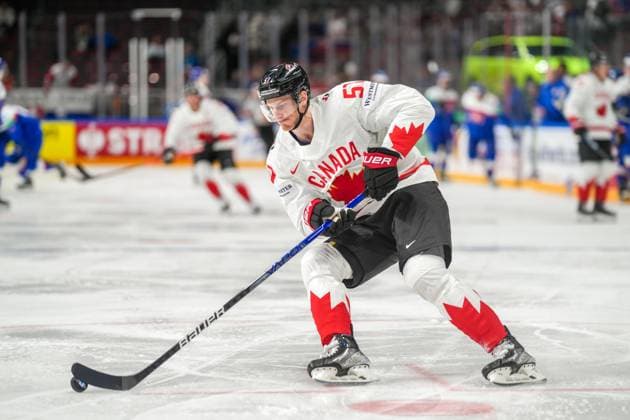 RIGA, LATVIA - MAY 15: Tyler Myers of Canada in action during the 2023 IIHF Ice hockey, Eishockey World Championship, WM, Weltmeisterschaft Finland - Latvia game between Slovakia and Canada at Arena Riga on May 15, 2023 in Riga, Latvia. Riga Arena Riga Latvia Copyright: xJustPictures.ch JarixPestelaccix
