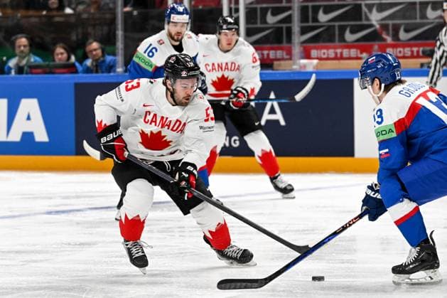 RIGA, LATVIA - MAY 15: Michael Carcone of Canada in action during the 2023 IIHF Ice hockey, Eishockey World Championship, WM, Weltmeisterschaft Finland - Latvia game between Slovakia and Canada at Arena Riga on May 15, 2023 in Riga, Latvia. Riga Arena Riga Latvia Copyright: xJustPictures.ch AndreaxBrancax
