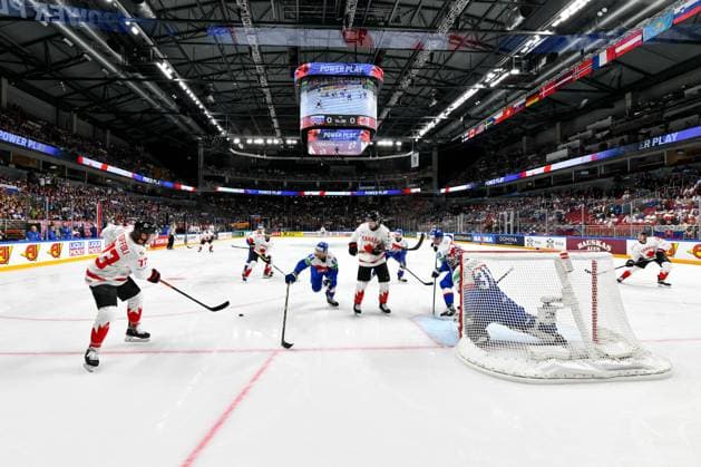RIGA, LATVIA - MAY 15: Tyler Toffoli of Canada passes the puck in the slot during the 2023 IIHF Ice hockey, Eishockey World Championship, WM, Weltmeisterschaft Finland - Latvia game between Slovakia and Canada at Arena Riga on May 15, 2023 in Riga, Latvia. Riga Arena Riga Latvia Copyright: xJustPictures.ch AndreaxBrancax
