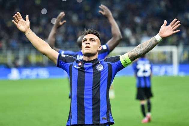 Sport Bilder des Tages Lautaro Martinez of Fc Internazionale celebrates after scoring the goal of 1-0 during the Uefa Champions League football match between FC Internazionale and AC Milan at San Siro stadium in Milan (Italy), May 16th 2023. andreaxstaccioli