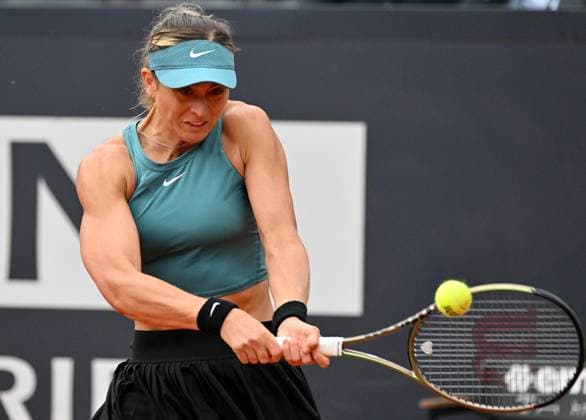 May 17, 2023, ROME: Paula Badosa of Spain in action during her women s singles quarter final match against Jelena Ostapenko of Latvia (not pictured) at the Italian Open tennis tournament in Rome, Italy, 17 May 2023. ANSA ETTORE FERRARI ROME - ZUMAa110 20230517_zaf_a110_091 Copyright: xEttorexFerrarix