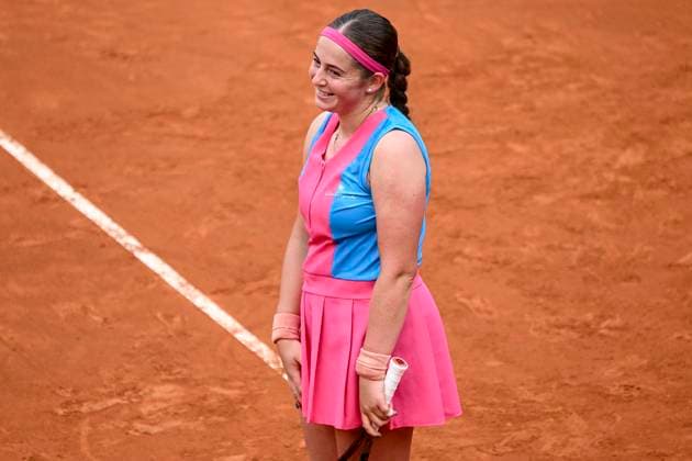 Jelena Ostapenko of Latvia reacts during her match against Paula Badosa of Spain at the Internazionali BNL d Italia tennis tournament at Foro Italico in Rome, Italy on May 17th, 2023. antoniettaxbaldassarre
