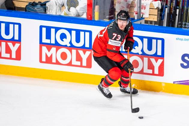 RIGA, LATVIA - MAY 17: Tyler Toffoli of Canada in action during the 2023 IIHF Ice hockey, Eishockey World Championship, WM, Weltmeisterschaft Finland - Latvia game between Canada and Kazakhstan at Arena Riga on May 17, 2023 in Riga, Latvia. Riga Arena Riga Latvia Copyright: xJustPictures.ch JarixPestelaccix
