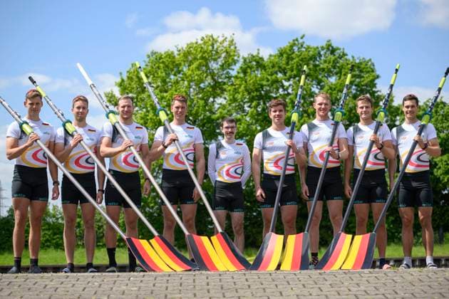 Sport Themen der Woche KW20 Deutschland Achter, v.l. Schlagmann Marc KAMMANN, Wolf-Niclas SCHROEDER (Schröder), Mattes SCHOENHERR (Schönherr), Olaf ROGGENSACK, Steuermann Jonas WIESEN, Torben JOHANNESEN, Max JOHN, Jasper ANGL, Benedict EGGELING, Rudern, Praesentation Deutschland-Achter, am 17.05.2023 in Dortmund Deutschland. Â *** Germany Eight, f l stroke Marc KAMMANN, Wolf Niclas SCHROEDER Schröder , Mattes SCHOENHERR Schönherr , Olaf ROGGENSACK, cox Jonas WIESEN, Torben JOHANNESEN, Max JOHN, Jasper ANGL, Benedict EGGELING, rowing, presentation Germany Eight, on 17 05 2023 in Dortmund Germany Â