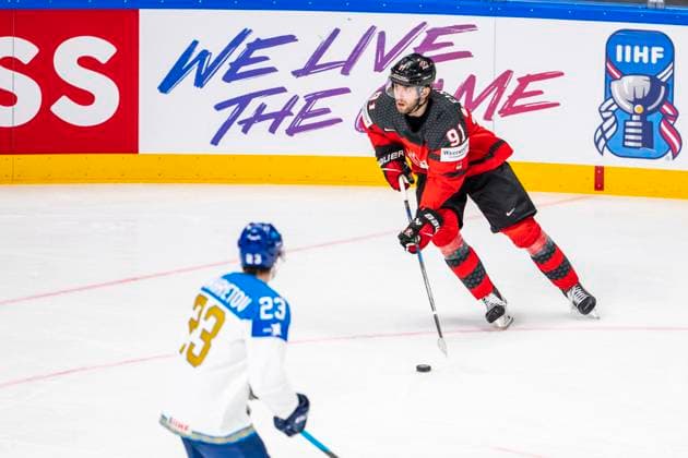 RIGA, LATVIA - MAY 17: Adam Fantilli of Canada in action during the 2023 IIHF Ice hockey, Eishockey World Championship, WM, Weltmeisterschaft Finland - Latvia game between Canada and Kazakhstan at Arena Riga on May 17, 2023 in Riga, Latvia. Riga Arena Riga Latvia Copyright: xJustPictures.ch JarixPestelaccix