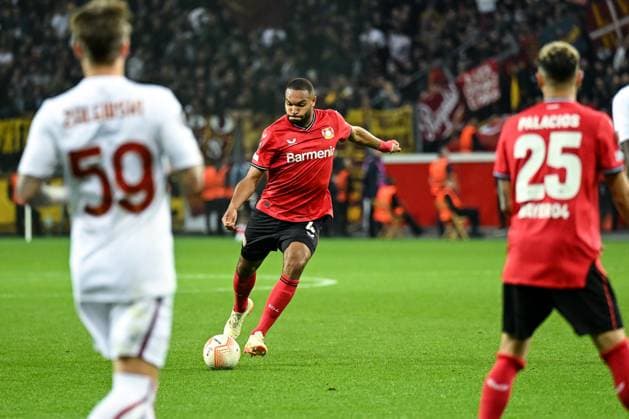 GER, Europa League, Halbfinale, Bayer 04 Leverkusen - AS Rom 18.05.2023, BayArena , Leverkusen , GER, Europa League, Halbfinale, Bayer 04 Leverkusen - AS Rom im Bild picture shows Jonathan Tah (Bayer Leverkusen 4) mit der Torchance.