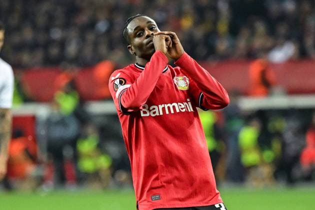 GER, Europa League, Halbfinale, Bayer 04 Leverkusen - AS Rom 18.05.2023, BayArena , Leverkusen , GER, Europa League, Halbfinale, Bayer 04 Leverkusen - AS Rom im Bild picture shows Jeremia Frimpong (Bayer Leverkusen 30) schaut enttäuscht enttaeuscht