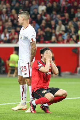 Germany, Leverkusen, 18.05.2023, BayArena, Bayer 04 Leverkusen - AS Rom - Uefa Europa Leaque, Sardar Azmoun (Bayer 04 Leverkusen) looks dejected Leverkusen BayArena North Rhine-Westfalia Germany