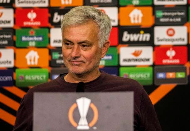 18.05.2023, GER, Fußball, Herren, UEFA, Fußball Europa League, Halbfinale, Rückspiel, Saison 2022 2023, TSV Bayer 04 Leverkusen - AS Rom (0:0) Trainer Jose Mourinho (AS Rom) bei der Pressekonferenz nach dem Spiel. Leverkusen BayArena Nordrhein-Westfalen Deutschland