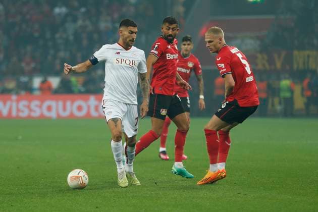 Lorenzo PELLEGRINI (AS Rom, 7). Leverkusen, Fussball UEFA Europa League Halbfinale, Bayer 04 Leverkusen - AS Rom, 18.05.2023, BayArena, Leverkusen. UEFA regulations prohibit any use of photographs as image sequences and or quasi-video Â