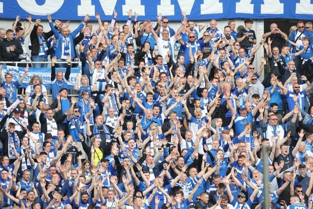Magdeburger Fans, SV Darmstadt 98 vs. FC Magdeburg, 2. Fussball-Bundesliga, Fussball, 33. Spieltag, 19.5.2023, DFL REGULATIONS PROHIBIT ANY USE OF PHOTOGRAPHS AS IMAGE SEQUENCES AND OR QUASI-hVIDEO, SV Darmstadt 98 vs. FC Magdeburg, 2. Fussball-Bundesliga, Fussball, 33. Spieltag, 19.5.2023 Darmstadt